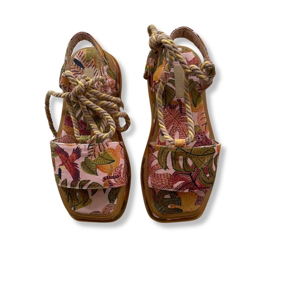 FARM Rio Summer Dream Pink & Orange Tropical Canvas Flatform Sandal. Size 8. New - Picture 5 of 8